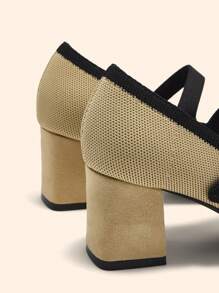 CUCCOO BASICS Women's Fashion Versatile Comfortable Mary Jane Pearl Contrast Color High Heel Pumps - Apricot - View 5