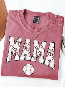 SHEIN Women's Casual Baseball Graphic Letter Slogan Print Basic Short Sleeve T-Shirt, Fashion