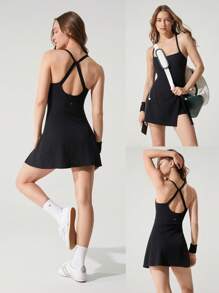 GLOWMODE FeatherFit™-Air Sweet Serve Peekaboo Twist Back Ultra High-Cạp cao phía trước xẻ tà váy thể thao có quần short tích hợp Túi bên hông Tay cầm chống trượt Tác động thấp Quần vợt Golf Pickleball Trang phục hàng ngày - màu đen - Xem 10