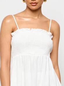 AiiRZ Summer Linen Two-Piece Set Ruched Cami Top Maxi Skirt Coordinated Beach Wedding Guest Vacation Resort Wear Evening Party Holiday Set - White - View 5