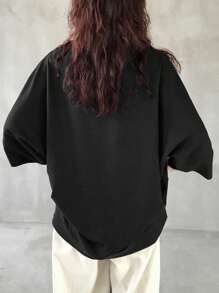 FRIFUL Women's Basic Black Loose Fit T-Shirt, Casual Summer Wear - Black - View 2