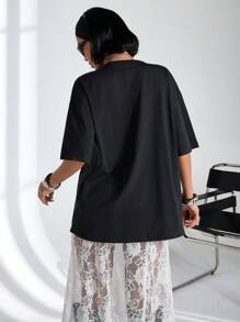 EURMUSE Maglietta donna a maniche corte, girocollo, in maglia tinta unita, vestibilità morbida, con applicazioni di strass e slogan, comoda e casual per il tempo libero e l'uscita