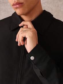 SUMWON Contemporary Zip Front Nylon Jacket Lightweight Urban Essential Minimalist Short Bomber Street Fashion Fall Spring Outwear - Black - View 6