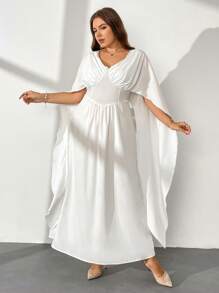 Firerie Robe ample taille cintrée style poncho à col V manches longues, élégante et romantique, convient pour les sorties et vacances du printemps/été, grande taille - Blanc - Voir 6