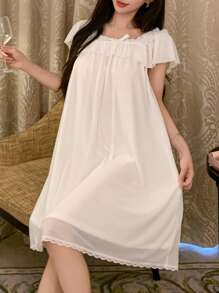 DAZY Lightweight Sweet Ruffled Net Nightgown For Women,Back To School Clothes Pajama - White - View 7