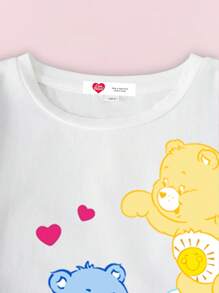 SHEIN X Care Bears Tween Girl Cute Bear Print Short Sleeve T-Shirt