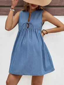 SHEIN Vestido vaquero sin mangas holgado para embarazadas, azul, atuendos de playa para embarazadas, atuendos de verano/verano para mujeres, adecuado para fiestas, vacaciones, citas, San Valentín, tardes de té, adecuado para verano, vacaciones de primavera y verano, atuendos de playa de moda, Día de la Madre/mamá/madre/mamá/Día de la Madre/mamá/mamá/regalo del Día de la Madre