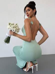 Firerie Women's Elegant Romantic Wedding Embroidery Festival Boho Floral Vacation Long Dress With V-Neck And 3D Flower Decor,Bodycon Spaghetti Strap Dress ,Beach Dress,Graduation Dresses,Brunch Outfits Wedding Guest Dress Women,Summer Outfits/Dress,Summer,Summer Dresses For Women,Graduation,Graduation Dresses For Women,Back To School Dress - Mint Green - View 1