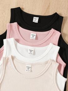 Genkimix Kids 4pcs Young Girls Assorted Color Stretchy Comfortable Tank Top For Casual Summer Daily Wear - Multicolor - View 4