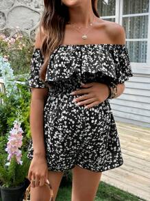 SHEIN Gekräuselter Rüschen Blümchen Umstandsmode-Jumpsuit