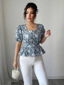 Elenzga Camicia casual da donna a maniche corte tinta unita, minimalista e alla moda, adatta per uso quotidiano