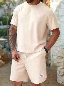 ResortEase Men Plus Size Solid Color Round Neck Short Sleeve T-Shirt And Shorts Set
