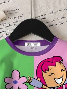 Teen Titans Go X SHEIN Yon T-Shirt Regular Fit Round Neck Short Sleeves Cartoon Graphic Print White Soft And Breathable - White - View 4