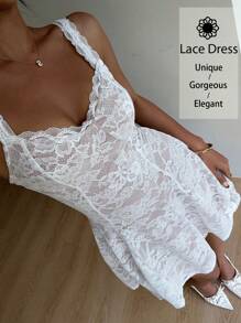 Siren Gaze Abito sottoveste a tubino di pizzo attillato da donna, abito di pizzo plissettato, abbigliamento elegante