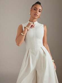 Hauture Mono sin mangas con cremallera frontal y piernas extra anchas