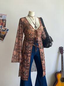 Comfortcana Maglietta casual chic con stampa grafica, in rete, adatta per donne di taglia comoda, per l'estate, la primavera, concerti, festival rave, stile occidentale - Multicolore - Visualizzare 5