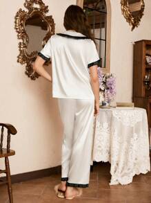 Côtesoire Conjunto de pijamas elegante y romántico de mujer con volantes en color de contraste