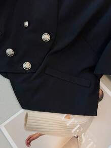 Regalyn Conjunto de chaqueta top con bolsillo decorado de manga corta y cuello en V talla grande talla, con cintura elástica a media y pantalones cortos bermuda con cremallera y botones, adecuado para uso diario