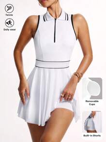 With My Calm 女士纯色无袖休闲运动连衣裙，时尚夏季运动连衣裙 - 白色 - 查看 2