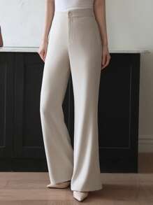 DAZY 女式蕾丝腰带喇叭裤，返校服装女式正装裤 - 米色 - 查看 3