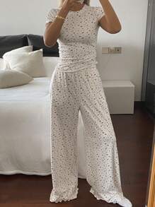 Livesso 女士休闲舒适睡衣套装，夏季 - 白色 - 查看 5