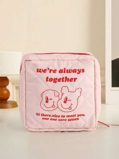 one one zero seven Bolsa de almacenamiento para toallas sanitarias con diseño de cachorrito de dibujos animados en color rosa pastel