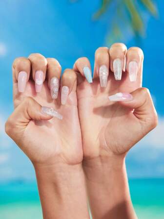 Uñas postizas hechas a mano con diseños kawaii dulces y lindos: moño francés romántico, estrella, perla, lunares y cuadrados