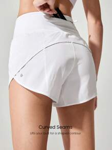 GLOWMODE Short de running de cintura alta de 4 pulgadas VitalSwift con ropa interior incorporada, bolsillo con cordón, para entrenamiento diario, gimnasio, verano, secado rápido, transpirable y antimicrobiano