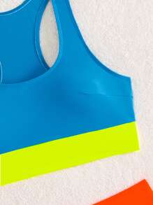 Swim SPRTY 2 Pcs Women's Fashionable Splicing Swimwear, Colorful Dopamine Youth Swimwear Set For Summer Beach Vacation - Blue - View 6