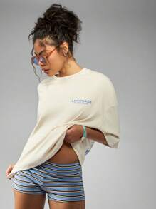 MISSGUIDED 超大加州新鲜柠檬水T恤夏季休闲水果印花图形T恤海滩假日节日街头服饰棉混纺宽松版型 - 米色 - 查看 2