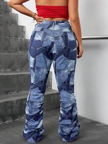 SHEIN ICON Plus Size Fashionable Ruched Slim Fit Jeans - Multicolor - View 2