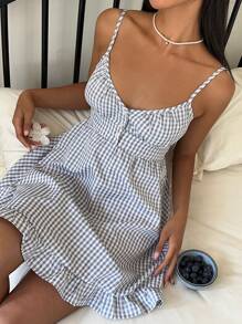 SHEIN EZwear 格纹花卉印花3D装饰吊带夏装，适合夏季 - 彩色 - 查看 5