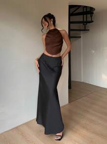 Aloruh Sexy Backless Halter Neck Silky Ladies Camisole - Coffee Brown - View 6