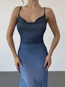 Firerie 女士优雅渐变扎染连衣裙 - 藍色 - 查看 8