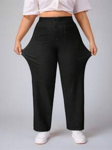 Flexra Plus Size Casual Washed High Waist Denim Jeans - Black - View 4