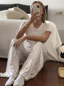 Livesso 女士休闲舒适睡衣套装，夏季 - 白色 - 查看 9