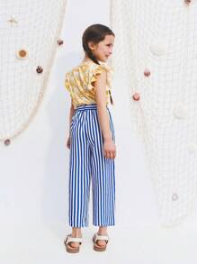 SHEIN Young Girl Striped Knit Pants, Summer, Casual Versatile Outgoing, Holiday - Multicolor - View 5