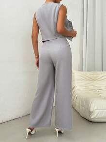 Chiquease Frauen Sommer lässig einfarbig ärmelloses Weste und lange Hose Anzug