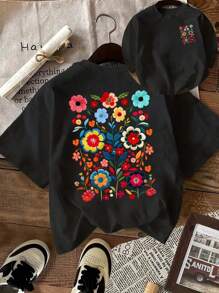 SHEIN EZwear Plus Size Round Neck Short Sleeve T-Shirt, Fashionable For Summer - Black - View 1