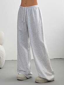 SHEIN PETITE CURVE Women's Summer Simple Front Tie Loose Sweatpants, Casual Daily Wear