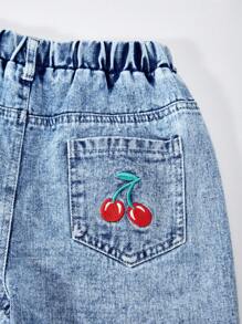 SHEIN Wildeya Spring/Summer 2pcs Set Tween Girls Me Minimalist Casual Dark Cherry Print Tank Top Paired With Denim Pocket Embroidery Wide Leg Pants, Suitable For Daily, Commute, Holiday, Hanging Out With Friends