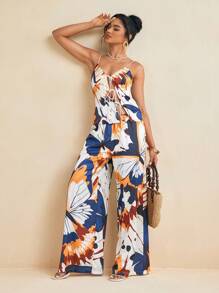 Cheerfulab Top de tirantes de satén con estampado de mariposas all over atado por delante, top sexy de verano para mujer - Multicolor - Ver 4