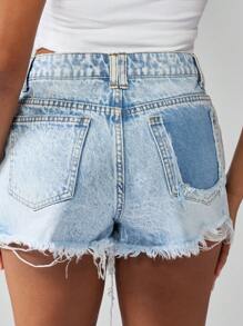 MISSGUIDED 破洞牛仔短裤高腰磨边夏季节日毛边毛边热裤沙滩休闲 Y2K 时尚破洞牛仔短裤 - 藍色 - 查看 6