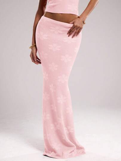 SHEIN BAE Women's Elegant Solid Color Jacquard Low-Waist Fish Tail Skirt