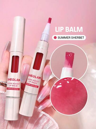 SHEGLAM Glow Addict Lip Balm- Sherbet Moisterizing Lip Care High Shine Finish Pink Lip Gloss With Brush Lip Care Brand Beauty Makeup Face Paint Cosmetic For Women Girls Perfect For Fall Winter Ideal For Y2K Fancy Fashion Suitable For Birthday Christmas Present Party Ready Best Color