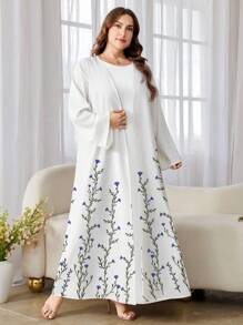 Al Najma Plus Size Women's Elegant Floral Print Arabic Abaya, Robe, Modest