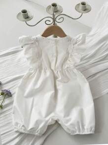 SHEIN Vintaside Kids 婴儿/女宝宝优雅花朵连体衣，可爱时尚乡村度假风格百搭必备 - 白色 - 查看 2