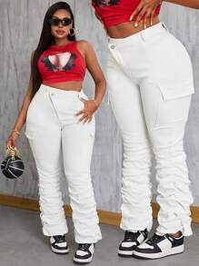 SHEIN SXY Damen Große Größen Jeans rot elastisch Mode personalisierte extra lange weite Hosen