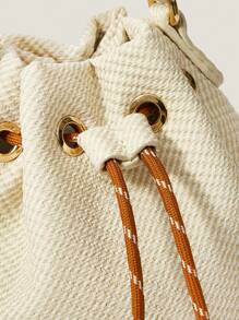 Muvela Bolso de hombro casual de moda con diseño de cordón para mujer - Beis - Ver 3