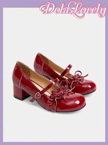 Dola Lovely Ballet Style Bow Knot Round Toe PU Flat Daily Shoes - Burgundy - View 7